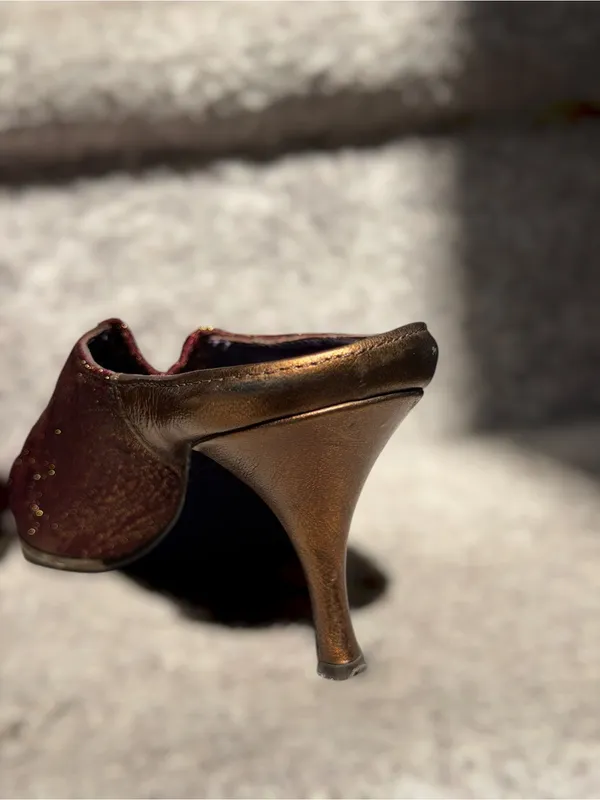 Donald J Pliner Couture Paisley Brocade Pointed Toe Kitten Heel Mules Y2K Glam - Image 6