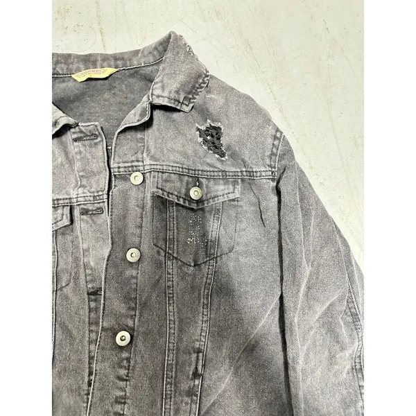 Highway Jeans Distressed Denim Jacket Washed Black Gray Trucker Mens Small - Image 6