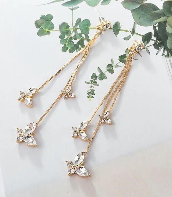 Gold Butterfly Crystal Long Tassel Dangle Drop Earrings for Women - Image 3
