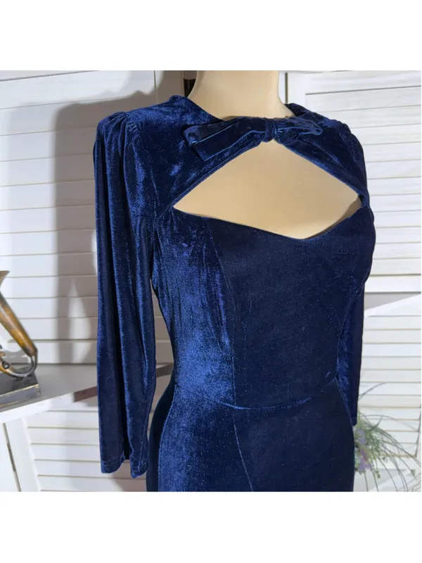 Collectif London blue velvet midi dress pencil sweetheart homecoming whimsigoth - Image 10