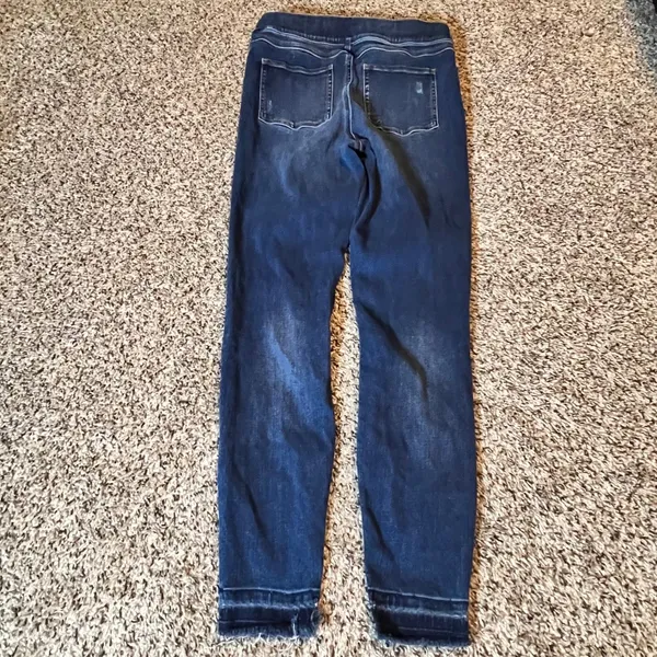 Spanx Ankle Jean Ish Leggings Dark Wash Distressed Raw Hem Skinny‎ Size Medium - Image 6