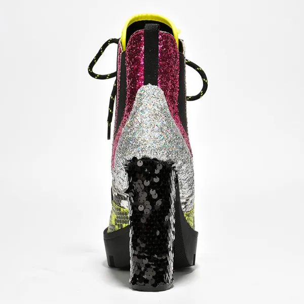 NWT Cape Robbin Nell Glitter Sequin Lace-Up Block Heel Booties – Size 7‎ - Image 6