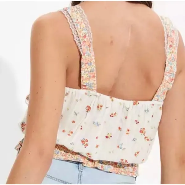 American Eagle Women's Cream Floral V-neck Cinch Cami, M - Image 3