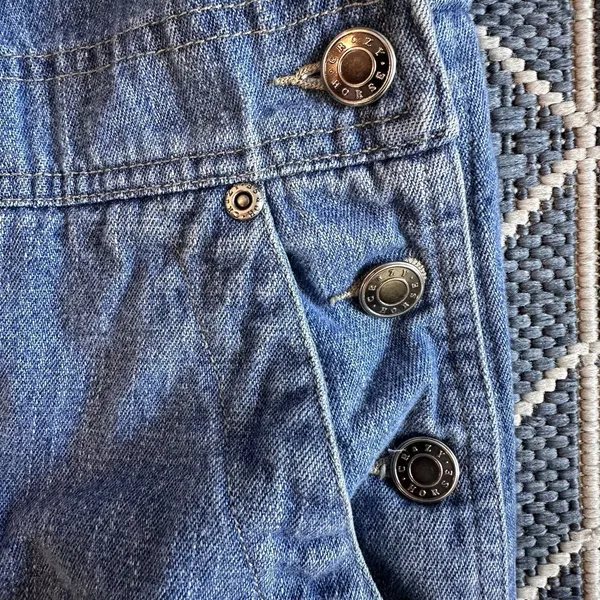 Vintage 90's Crazy Horse Liz Claiborne Women's Denim Overalls Crop Raw Hem Blue - Image 2
