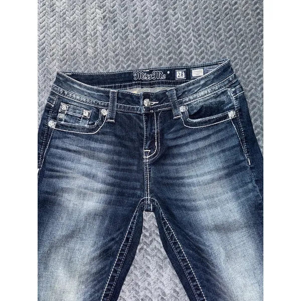 Miss Me Women's Standard Bootcut Embellish Blue Denim Mid Rise Dark Wash Size 28 - Image 7