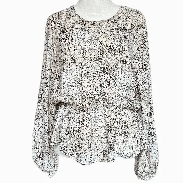 Cloth‎ & Stone X Anthropologie Pebble Print Draped Back Peplum Top Blouse Sz M - Image 2