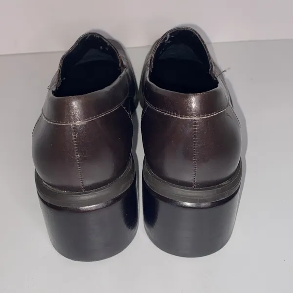 Naturalizer Womens Brown Leather Croc Print Slip On Loafer Heels Sz 9M preppy‎ - Image 2