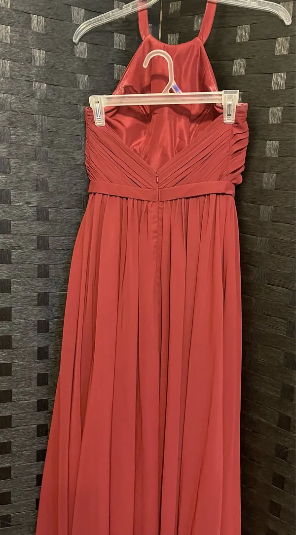 Kleinfeld sangria red Dress Halter Pleated Long Formal Read Preowned Size 6 - Image 3