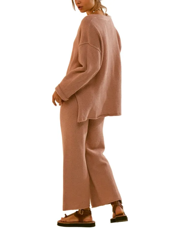 Free People Hailee Waffle Stitch Long Sleeve Top & Wide Leg Pants Set Size M - Image 11