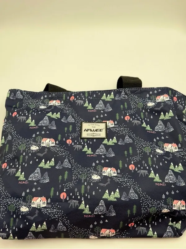 Waterproof Tote Bag Zip Top Multi Pocket Travel Work School Floral Navy - Image 7