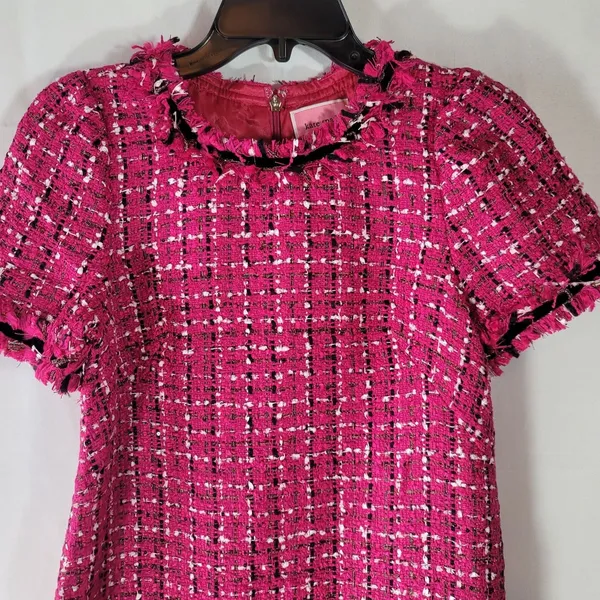Kate Spade Size 2 NWOT Festive Tweed Mini Shift Dress Magenta Pink Fringe K9841 - Image 12