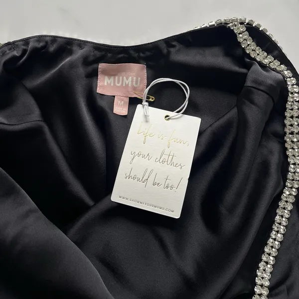 NWT Show me Your Mumu Bling mini dress Satin Black Size M Bedazzled Rave Party - Image 10