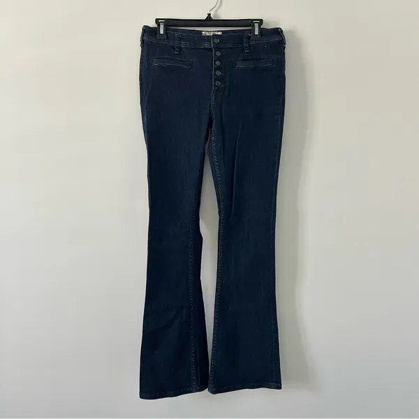 Free People Kaye Button Fly Mid Rise Flare Dark Wash Denim Jeans 28 - Image 2