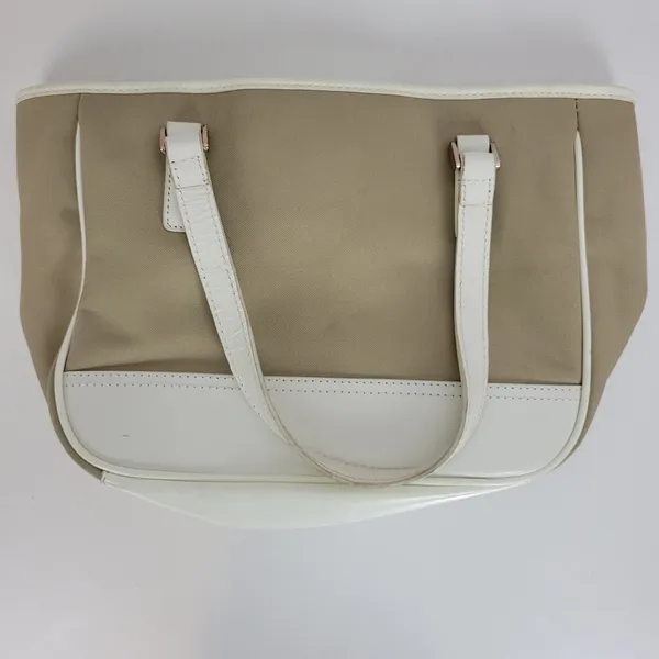 Fossil Womens Purse Bag Tan White Canvas Leather Double Strap Magnet Closure - Image 9