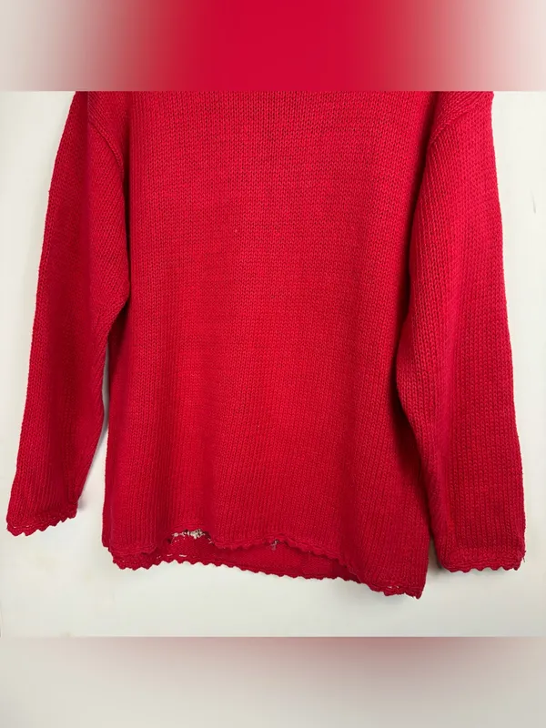 Vintage 90s Tiara International Red Christmas Sweater Sz Medium Teddy Bear Tree - Image 16