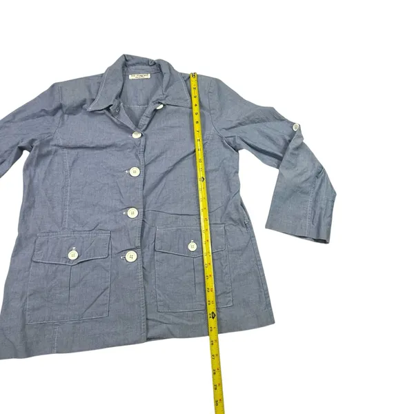 Lew Magram Collection Blue Button Front Safari Jacket with Roll-Tab Sleeves - Image 3