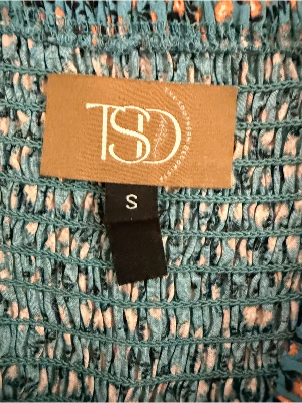 Boho Smocked Wide Leg Jumpsuit Teal Floral Palazzo‎ Romper Small Cottagecore - Image 3