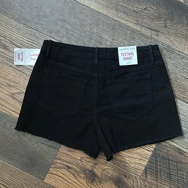 Vanilla Star Black Boho Denim Shorts with Granny Square Crochet Design Size 29/9 - Image 2