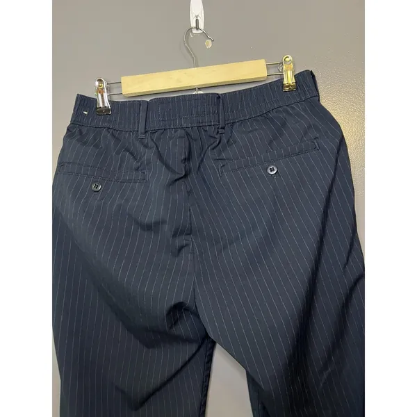 Abercrombie & Fitch Dress Pants Womens Med Blue Pinstripe Stretch Elastic Waist - Image 4