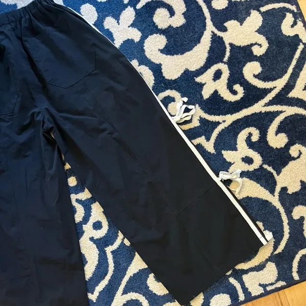 Black Nylon Track Pants with White Side Ties Down Leg New Size XS - Image 10