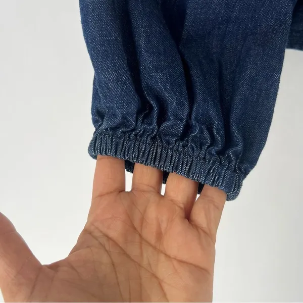 J.‎ Crew Dark Blue Chambray Smocked Puff Sleeve Top Peasant Milkmaid - Image 6