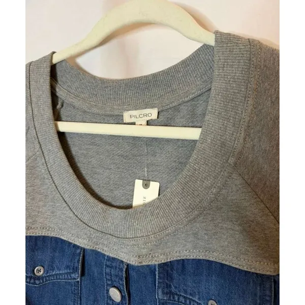 NWT Pilcro Anthropologie Oversized Denim Sweatshirt Twofer Swing Dress Womens XS - Image 7