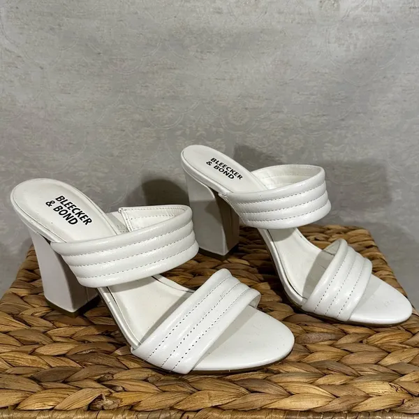 Bleecker & Bond Dorothy Block Heel Sandals White Strappy Slip On Size 6 - Image 5