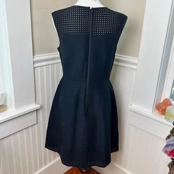 J.Crew Black Eyelet Laser Cut Cotton Silk Fit & Flare Dress 8T - Image 4