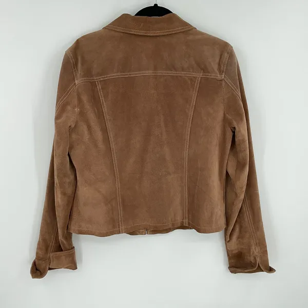Live a Little Brown‎ Suede Moto Jacket Women's Size L Zip Front - Image 3
