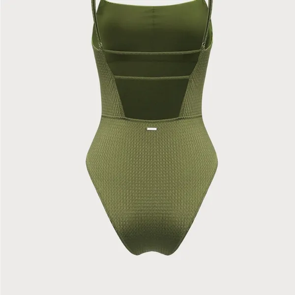 Berlook Green Textured Backless One-Piece Swimsuit 06 - Image 5