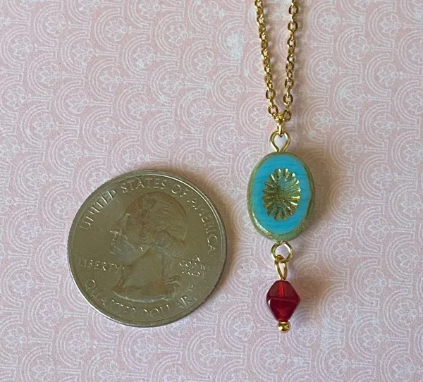 retro vintage chic whimsical style quality Czech glass bead simple necklace🩵 - Image 7