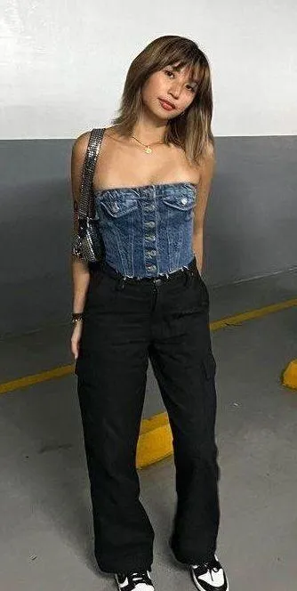 ZARA crop top corset denim jeans button up - Image 6