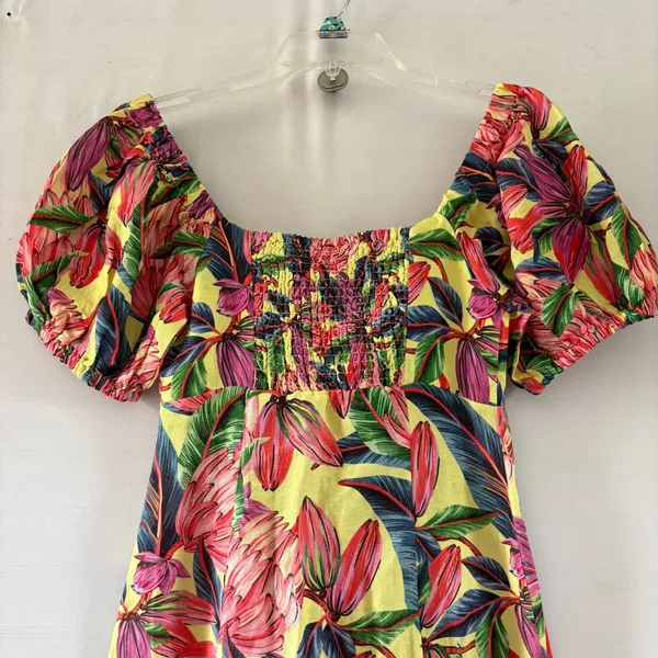 Farm Rio for Anthropologie Tropical Floral Smocked Linen Midi Dress XS - Image 5