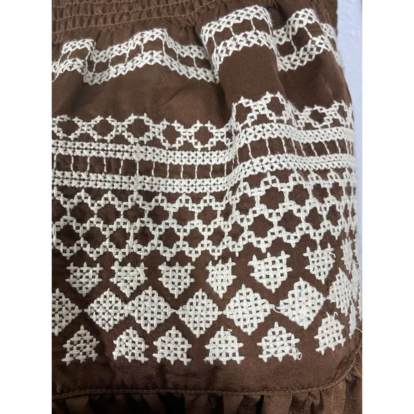 Shyanne Brown Western Embroidered Smocked Mini Dress Long Sleeve Tassels Size M - Image 8