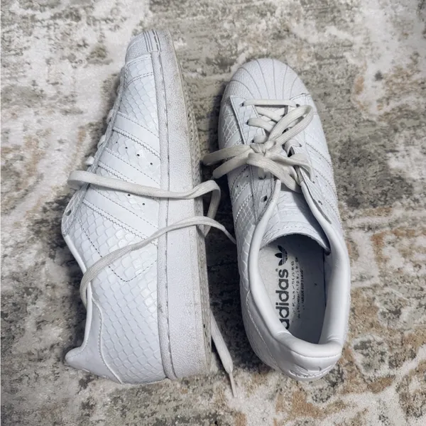 White Adidas Quilted Superstar Sneakers (Size 7.5) - Image 4