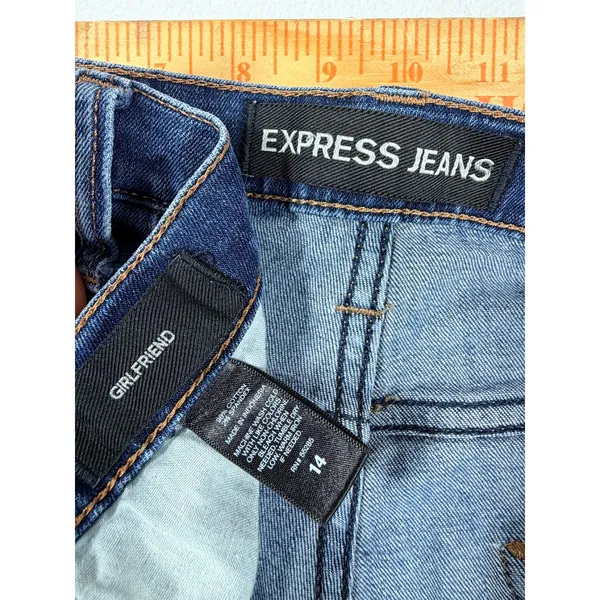 Express Jeans Girlfriend Jeans Women 14 Blue Distressed Mid Rise Denim Ankle - Image 14