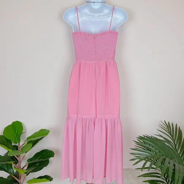 Bellevue Cassandra Pink Pleated Chiffon Casual Summer Midi Dress Wedding Guest - Image 3