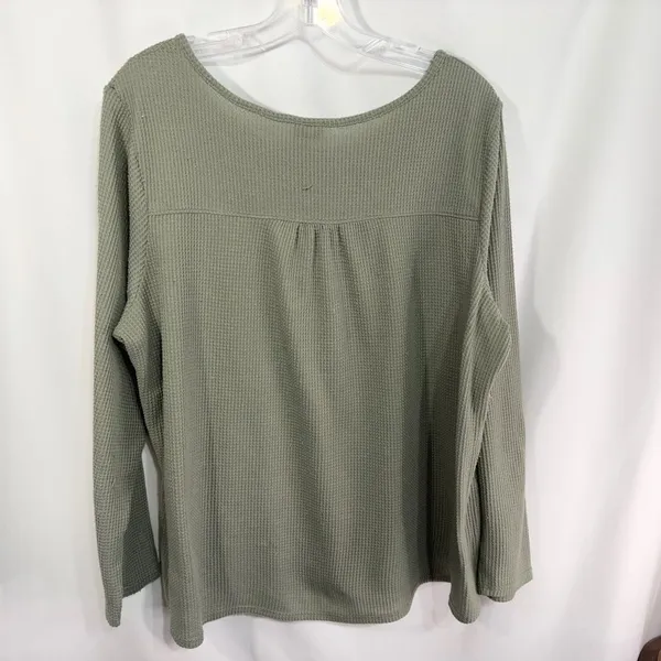 Cato Plus Size 18 20 Top Sage Green‎ Long Sleeve Waffle Knit Thermal Lace 771 - Image 2