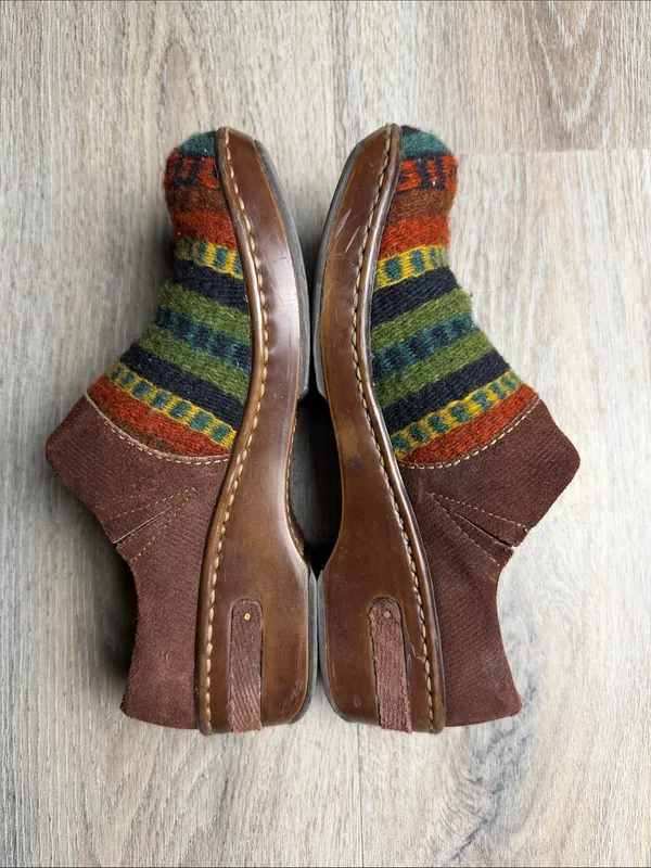 Born Handcrafted Wool Blanket Leather Slip On Boho Southwestern Clogs Size 7.5 - Image 4
