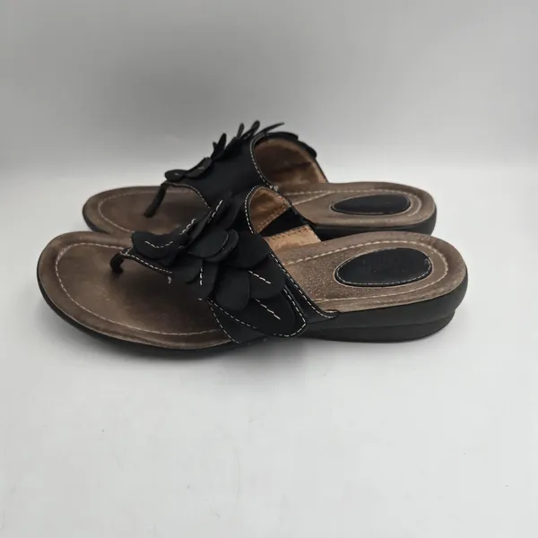 Clarks Artisan Shoes Womens 7M Latin Samba Black Leather Flower Thong Sandals - Image 10