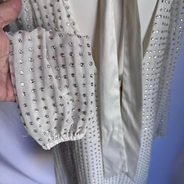 NWOT Bhldn Anthropologie fitting room wear White dress with‎ silver sequins - Image 5