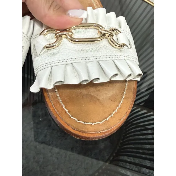 Kate Spade New York Brie Sandals Women’s 8.5 M White Leather Gold Chain Fringe - Image 13
