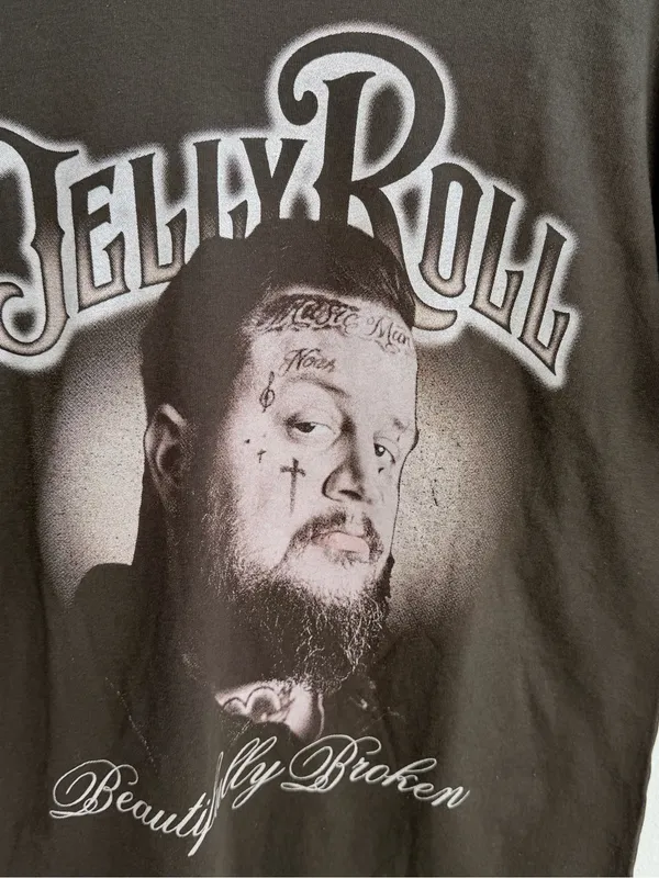 Jelly Roll Beautifully Broken Brown Off the Shoulder T-Shirt Concert Tee - Image 2