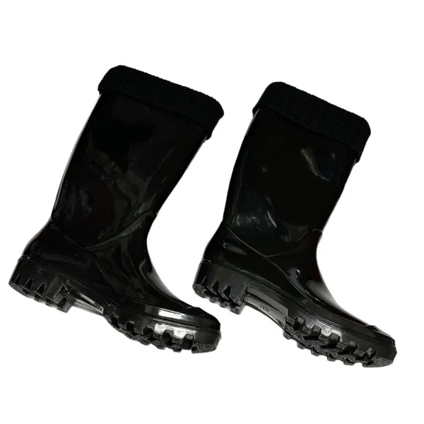 dav Womens Boots Sz 8 US 38 EU Black‎ Rain Boots Sweater Trim Fleece Inside NEW - Image 2