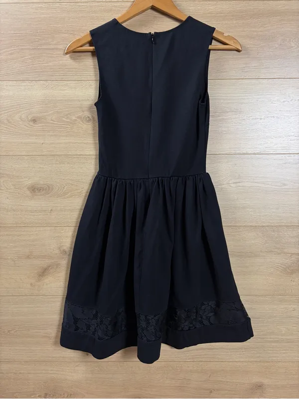 Aqua Fit & Flare Black Ponte Sleeveless Lace-Hem Dress - Image 7