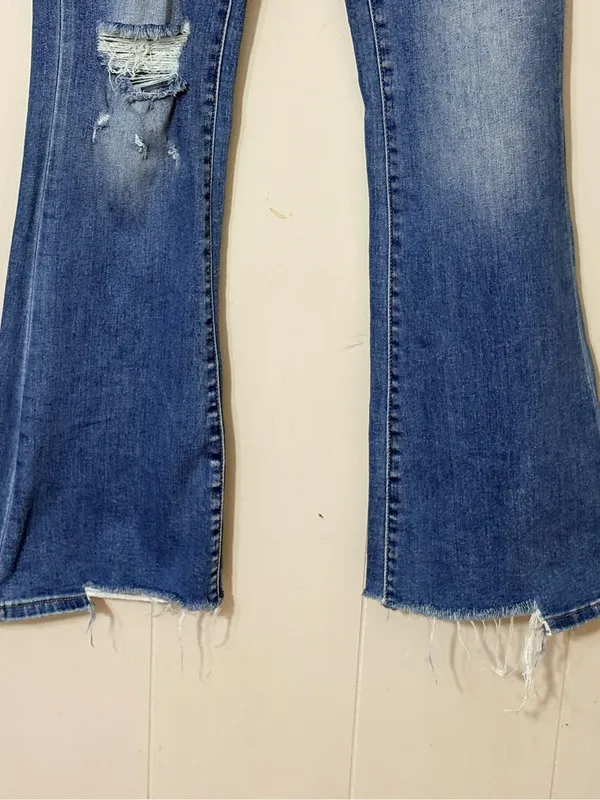 Vervet Flying Monkey High Rise Flare Jeans Womens 29 Distressed Raw Hem Stretch Blue - Image 3