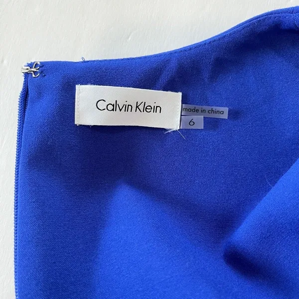 Calvin Klein Royal Blue Ruffle V Neck Sleeveless‎ Shift Dress Size 6 - Image 8