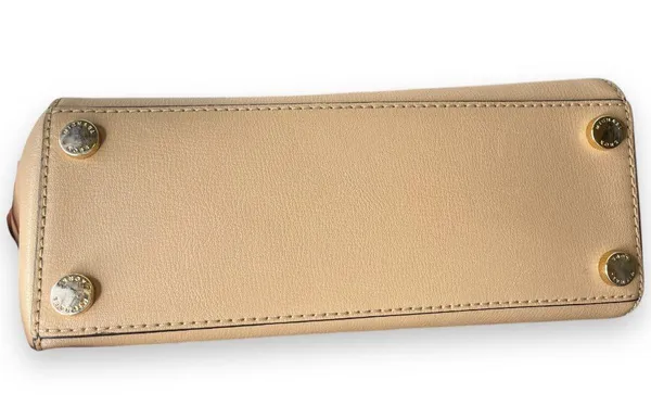 Michael Kors | Mott Beige Leather Top Handle Satchel Crossbody Gold Hardware - Image 10