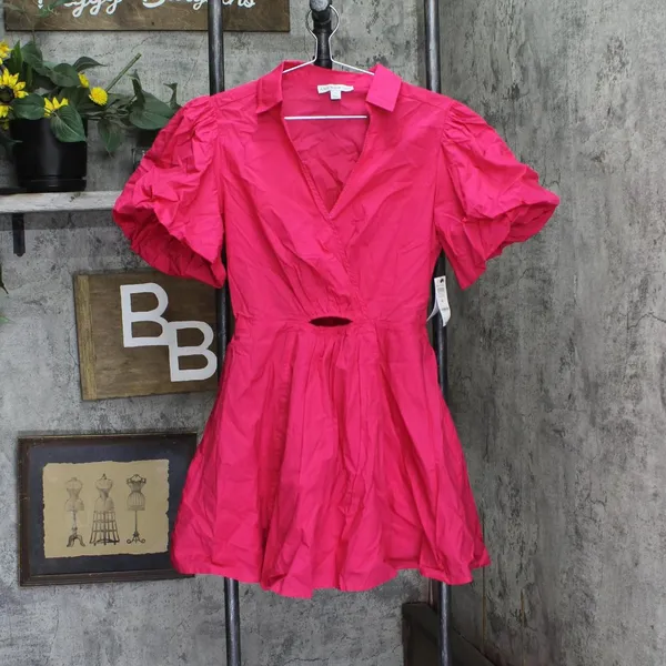 NWT And Now This Womens Cutout Fit & Flare Puff Sleeve Dress Pomegranate Red M - Image 2