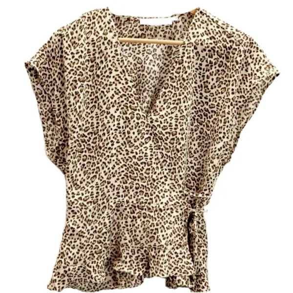 ASTR The Label Leopard Print Wrap Blouse Women Size Large Top - Image 3